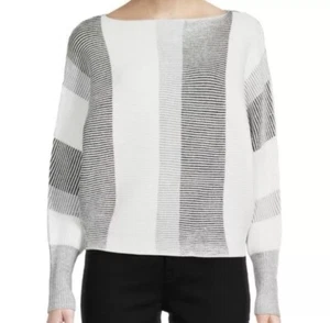 NWTS! Philosophy Women's 3X Ribbed Boatneck Sweater White Black Gray Striped - Picture 1 of 18
