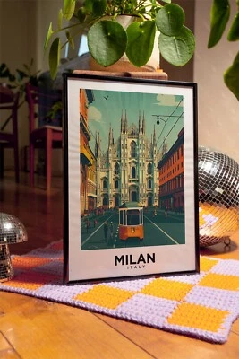 Milan Italy Vintage Style Travel Poster - Home Decor, Wall Art - Image 1 of 4