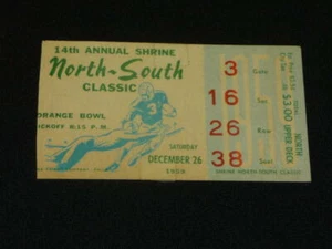 1959 NORTH SOUTH 14TH ANNUAL SHRINE FOOTBALL GAME TICKET STUB ORANGE BOWL - Bild 1 von 2