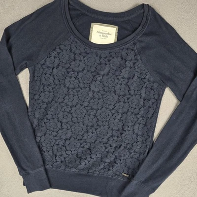 Camisa De Colección Y2K Abercrombie & Fitch Mujer XS Azul Marino Encaje Raglán Pullover Floral Foto 1 de 4