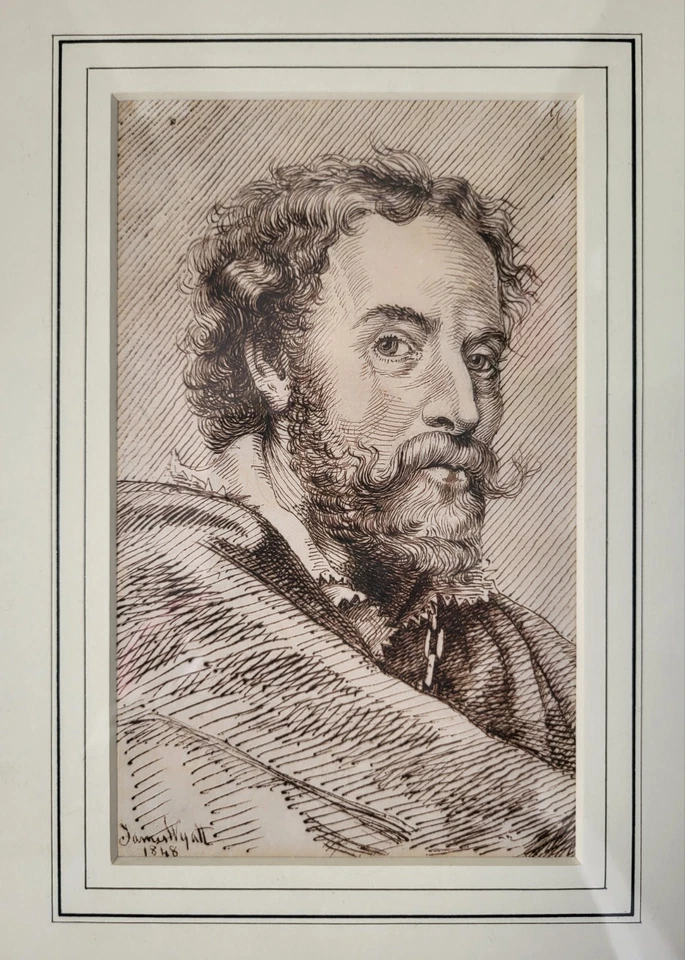 Antique 1848 Pen Ink Drawing Mustachioed Man Decorative Country/Town House Chic - Image 1 of 4