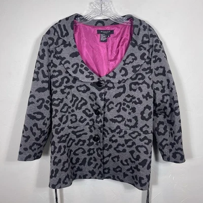 Sandro 女式黑色和灰色豹纹夹克 XL 码内衬腰带 — 第 1/4 张图片