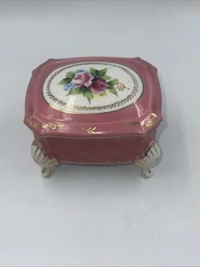 Vintage Wales Japan Jewelry Box Trinket Pink & Red Roses Floral Gold Trim - Picture 1 of 9