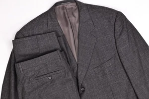 Corneliani Charcoal Wool Windowpane 3-Button Suit 44 R Pleated Pants 36x31 - Picture 1 of 18