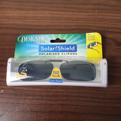 Solar Shield Polarized Clip On 52 Rec A Designer Black Frameless Sunglasses  - Image 1 of 4