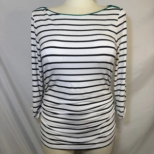 White House Black Market WHBM Ruched Striped Top Blouse Shirt Size Large - Picture 1 of 11