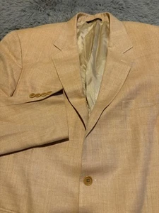 Brooks Brothers Blazer Mens 44R Tan Herringbone Silk Linen Wool Blend Made Italy - Picture 1 of 16