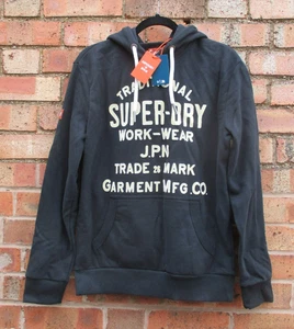 Super Dry Hoody Work Wear Flock Hoodie Small 40" Superdry Nero Black BNWTs - Picture 1 of 12