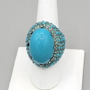 Park Lane Eva Ring Imitation Turquoise Cabochon Pave Swarovski Crystals Sz 7 1/2 - Picture 1 of 10