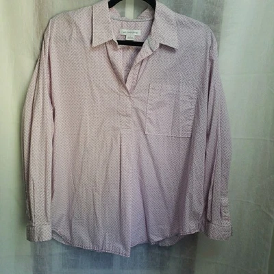 Liz Claiborne Women's L Tunic Top Long Sleeves Geometric Pink Cotton Blend - Image 1 of 4