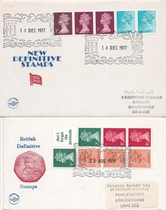 GB 2 frühe Philcovers FDC neue endgültige Briefmarken Phil Briefmarken Dez 1977 & Aug 1979 - Bild 1 von 2