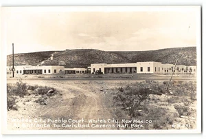 RPPC WHITE'S CITY PUEBLO COURT Carlsbad Caverns, NM 1940s Vintage Postcard - Picture 1 of 2
