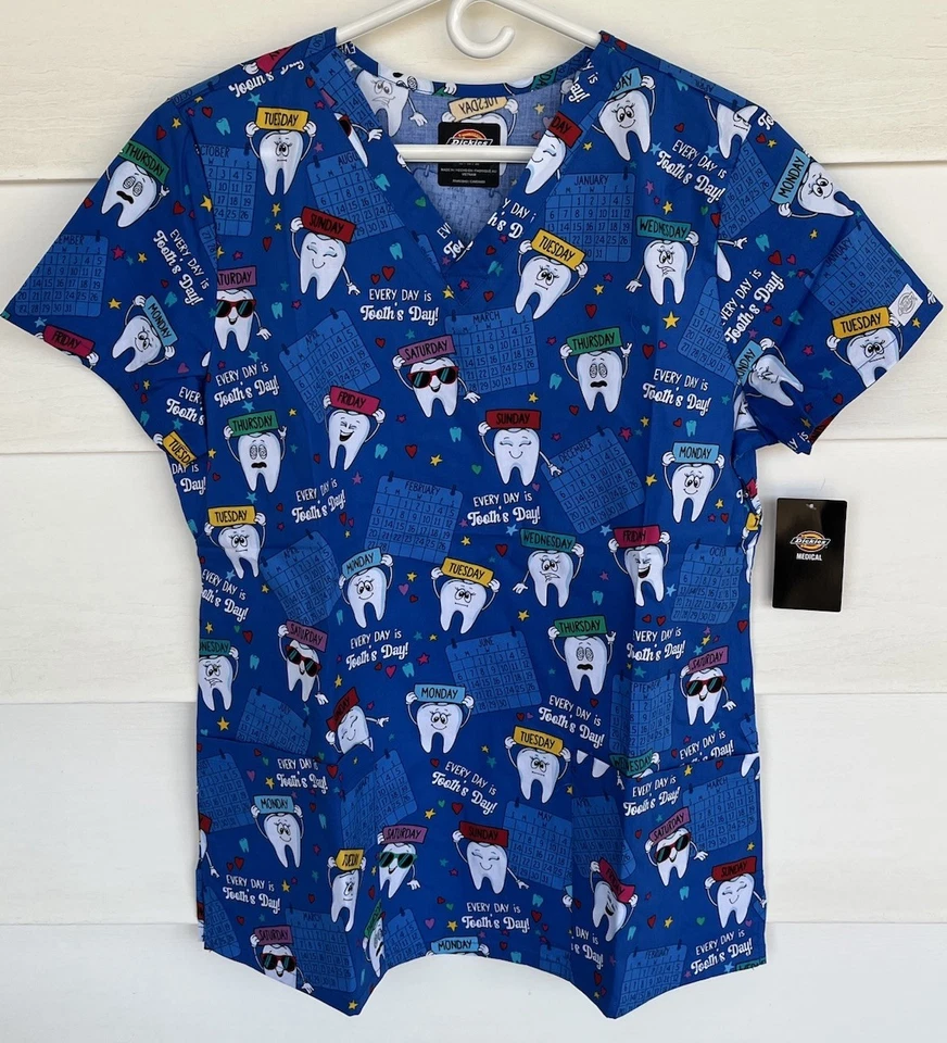 NWT Women’s Medium Dental Print Dickies Scrub Top - Image 1 of 1