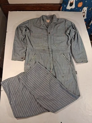 Vintage Reindeer  Stripe Herringbone Coveralls Carpenter Sz Small Men Distressed - Image 1 of 4