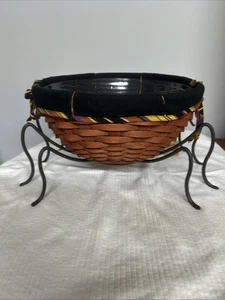2006 Longaberger Large Autumn Treats Basket Wrought Iron Spider Stand Halloween - Picture 1 of 11