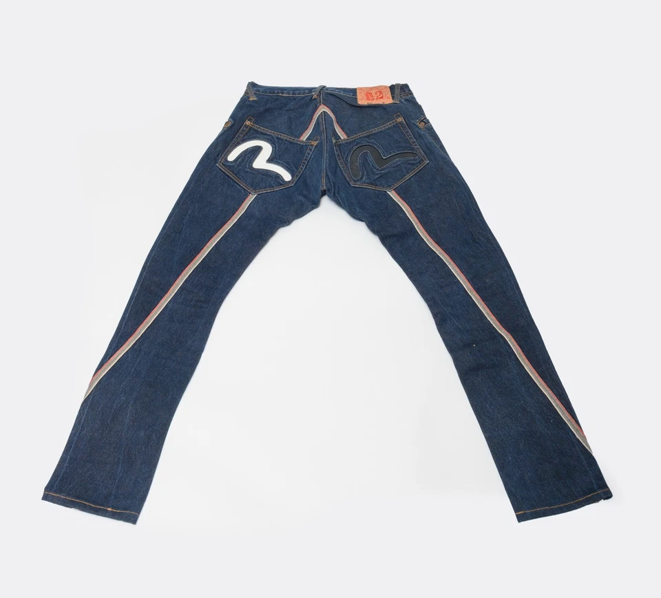 Джинсы из денима EVISU спиральной огранки Selvedge черно-белые лакированная кожа чайка 31x30 - Изображение 1 из 4