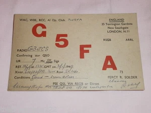 QSL RADIO CARD - G5FA - ENGLAND - 1949 - Picture 1 of 1