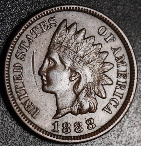 1888 INDIAN HEAD CENT - With LIBERTY & Near 4 DIAMONDS - AU UNC Cover