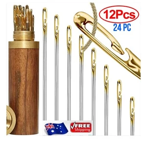 24 pc Self Threading Blind Sewing Needles Stainless Steel Elderly Stiching DIY - Picture 1 of 21