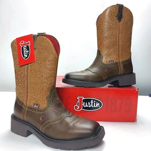 Justin Gypsy Boots Sz 8.5 Welt Saddle Stitch Floral Embossed J-Flex Cowboy Boots - Picture 1 of 10