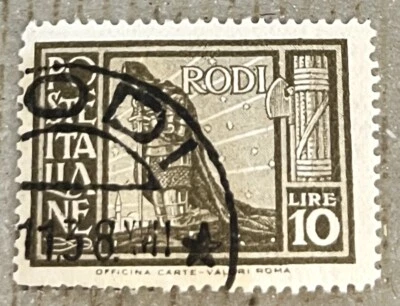 Rhodes 23 / 1929 10 l Olive Brown Crusader Aegean Islands Rodi Stamp, Used - Image 1 of 2