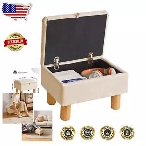 Versatile Small Ottoman Foot Stool with Storage - Durable and Stylish in Beige - Picture 1 of 9