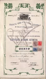 VALLO DELLA LUCANIA 1916 - AZIONE AUTENTICA IDROELETTRICA LUCANA - Foto 1 di 1