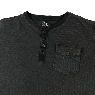 Camiseta Henley Y2K Point Zero Manga Larga Bolsillo Para Hombres 2XL Rayas Negra Gótica Foto 1 de 4