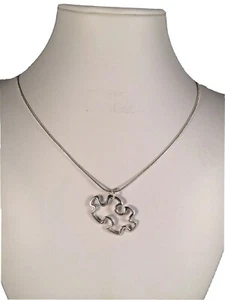 Puzzle Piece Necklace, Pendant Chain, Women's Gift, Autism Awareness, Silver - Picture 1 of 2