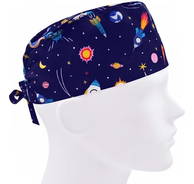 Scrub caps for men, scrub hats, surgical hat, nurse cap, space rocket blue - Image 1 of 3