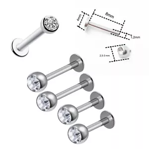 Piercing Labbra Brillantino Acciaio Labret Trago Helix con Zircone Bianco - Bild 1 von 8