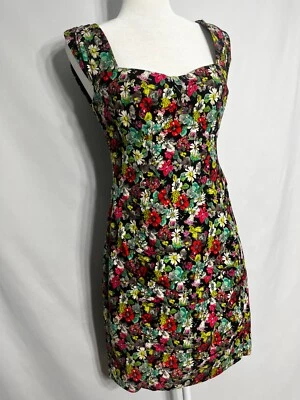 Nanette Lepore Lollipop Black Floral Sweetheart Neck Ruched Pencil Dress Sz 8 - Image 1 of 4