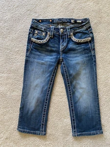 Miss Me Girls Jeans Sz 12 Bling Embellished Distressed Denim Capris JK7041P - Picture 1 of 3
