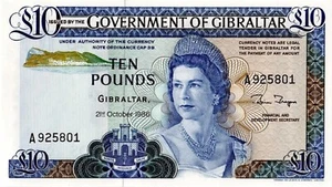 10 Pounds bill note. Gibraltar 1986. 10 Pounds Banknote. single Circulated note - Picture 1 of 2