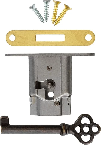 Full Mortise Cabinet Door or Drawer Lock w/Plate and Skeleton Key Cover