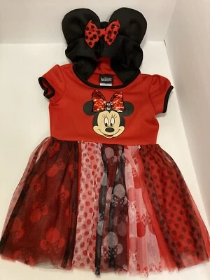 Disney Costume XS (4-5) minnie mouse hooded sheer short sleeve red dress - Image 1 of 4