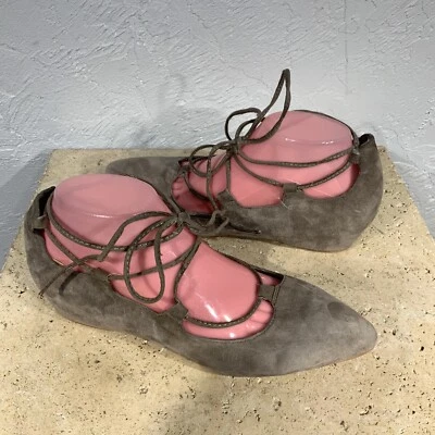 Jeffery Campbell Gray Eyelet Ballet Lace Up Pointed Toe Flats 9.5 M - Image 1 of 4