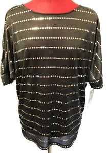 Rock 47 By Wrangler Black W/silver Sequins Womens Small Blouse shirt NWT-067 - Picture 1 of 10