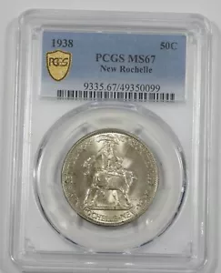 1938 New Rochelle, NY 250th Anniv Silver Commem 50c PCGS Secure Plus MS 67 - Picture 1 of 4