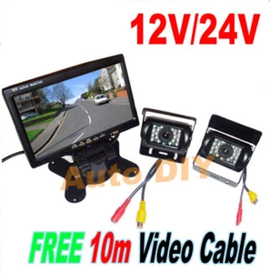 2x 18 LED Car Backup Camera +7" Monitor Rear View Kit for RV Bus Truck 12V/24V - Picture 1 of 11