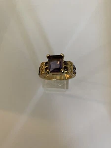 AMETHYST EMERALD  STONE  CZ YELLOW Rhodium Plated RING-R10224 - Picture 1 of 4