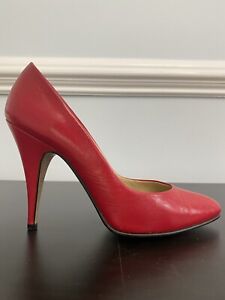 Spanish Leather Sergio Zelcer Red Leather Almond Toe Pump 6 Vintage