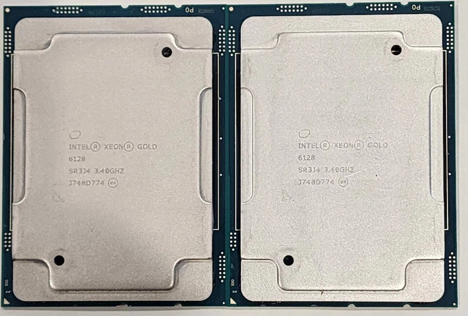 PAIR INTEL XEON GOLD 6128 6C/12T  3.40 GHz FCLGA3647 Socket - SR3J4 - Image 1 of 1