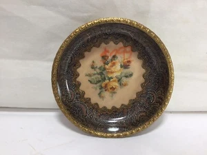 SS67 French Very Beautiful Glass Inlaid Gold Rim Art Plate Well Preserved - Picture 1 of 7