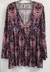 Free People Bella tunica stampata blusa floreale rosa donna media contadina boho - Foto 1 di 12