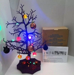 VTG 2012 Avon Sparkling Purple Glitter Lighted Halloween Tree w/ Ornaments NEW - Picture 1 of 6