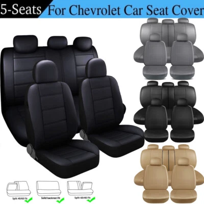 Juego completo de fundas de asiento de auto de cuero PU para Chevrolet de 5 asientos delanteros traseros alfombrilla de cojín Foto 1 de 4