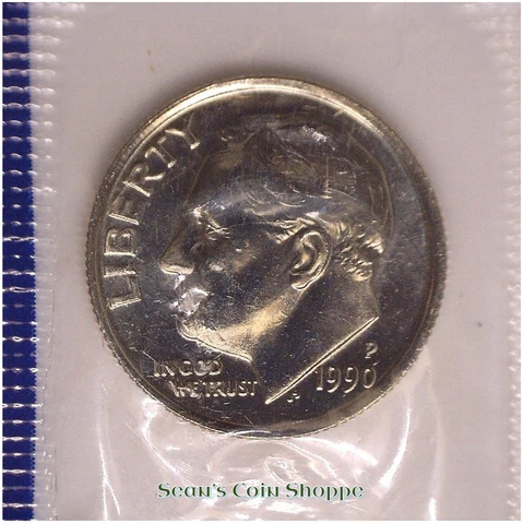 1990 P Roosevelt Dime 10C Unc BU from Mint Set in Wrap Philadelphia Ships Free! Cover