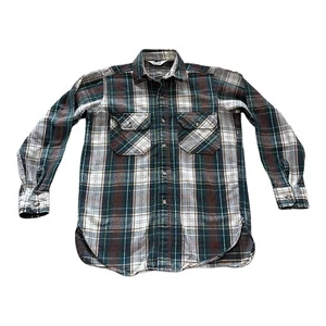 Woolrich Shirt Mens Medium? No Tag Size Plaid Green Button Thick Cotton USA Made - Picture 1 of 6
