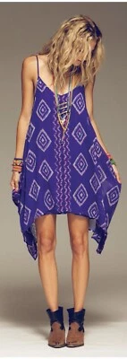 Billabong Rapid Waves Handkerchief Hem Shift Sleeveless Tissue Chiffon Dress M - Image 1 of 4